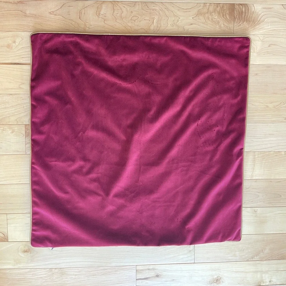 Burgundy Velvet Gold Embroidered Fleur-de-Lis Throw Pillow Cover 22x22 Square
